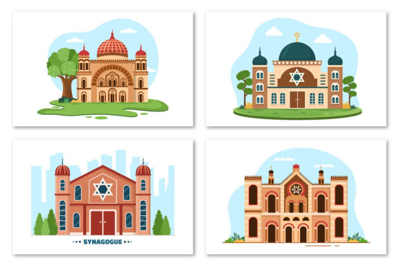 8 Synagogue Building or Jewish Temple Illustration