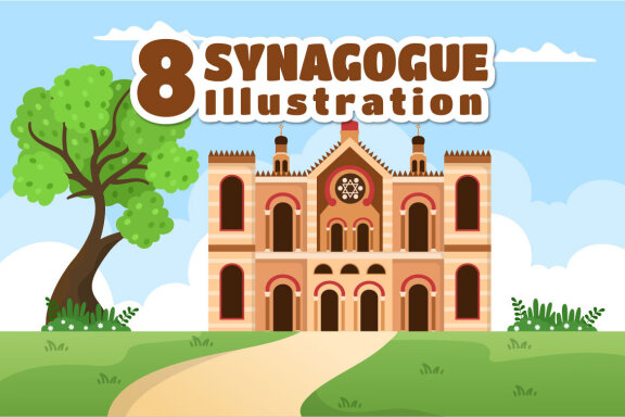 8 Synagogue Building or Jewish Temple Illustration