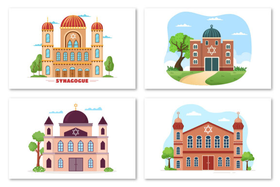 8 Synagogue Building or Jewish Temple Illustration