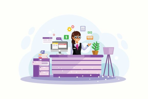 Female Bank Teller Vector Illustration