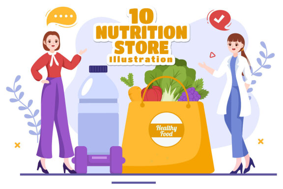 10 Nutrition Store Flat Illustration