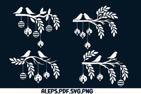 Christmas Branch Bird Ornament Bundle