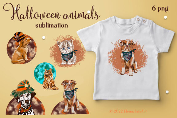 Halloween animals sublimation, dog, cat PNG clipart