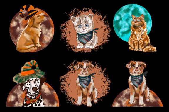 Halloween animals sublimation, dog, cat PNG clipart