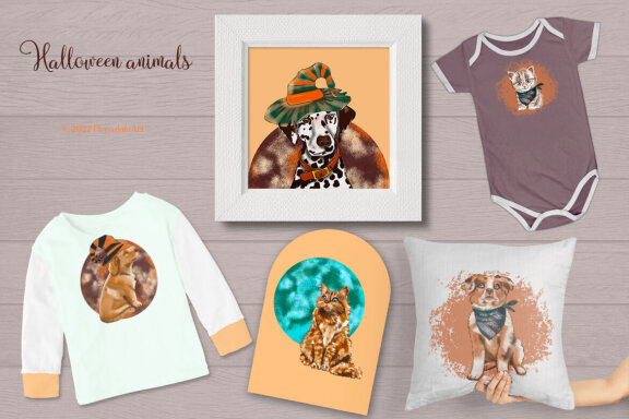 Halloween animals sublimation, dog, cat PNG clipart