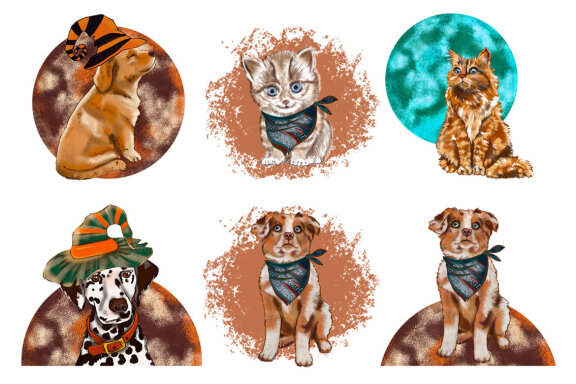 Halloween animals sublimation, dog, cat PNG clipart