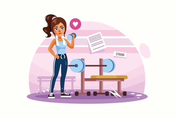 Fitness Girl with Barbell Vector Illustration