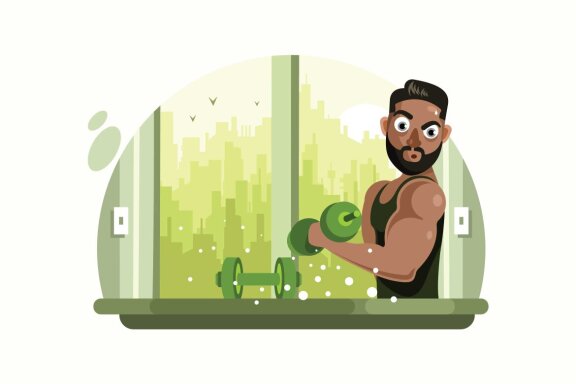 Fitness Man with Barbell Vector Illustration