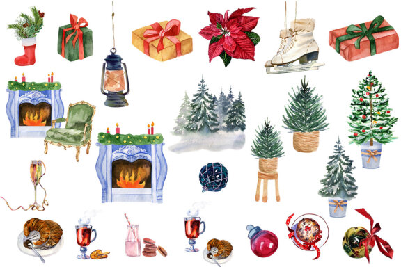 Watercolor Christmas clipart scene creator