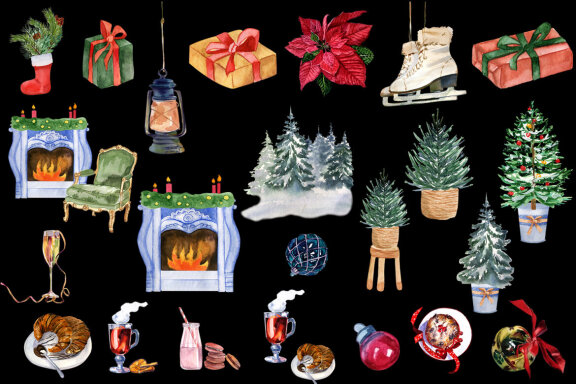 Watercolor Christmas clipart scene creator