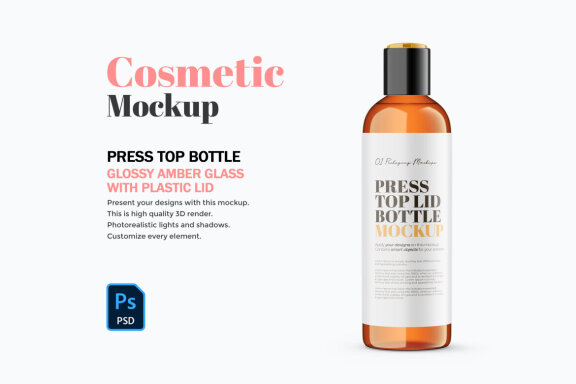 Amber Press Top Bottle - PSD Mockup