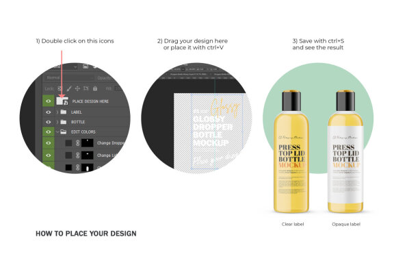 Oil In Clear Press Top Bottle - PSD Mockup