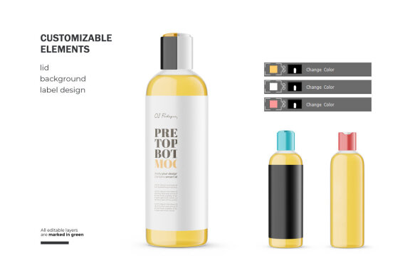 Oil In Clear Press Top Bottle - PSD Mockup