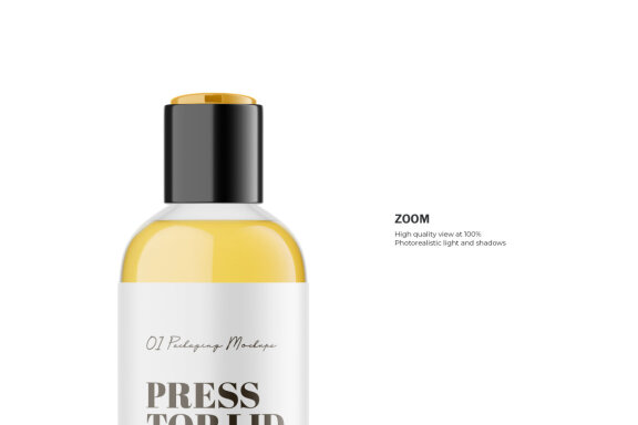 Oil In Clear Press Top Bottle - PSD Mockup