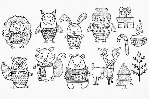 Winter Animals in Sweaters Collection
