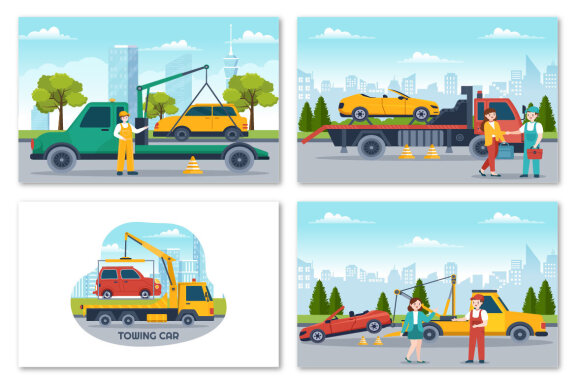 10 Auto Towing Car Illustration