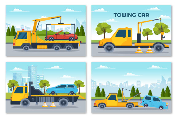 10 Auto Towing Car Illustration
