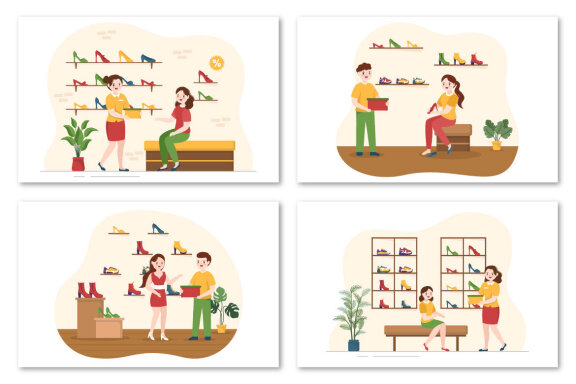 8 Shoe Store Flat Illustration