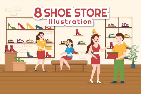 8 Shoe Store Flat Illustration