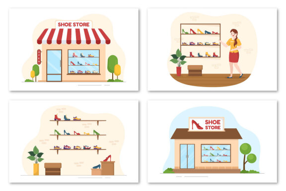 8 Shoe Store Flat Illustration