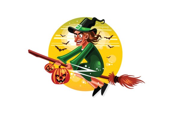 Halloween Witches Fly with Broomstick