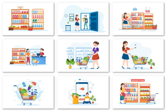 46 Grocery Store or Supermarket Illustration