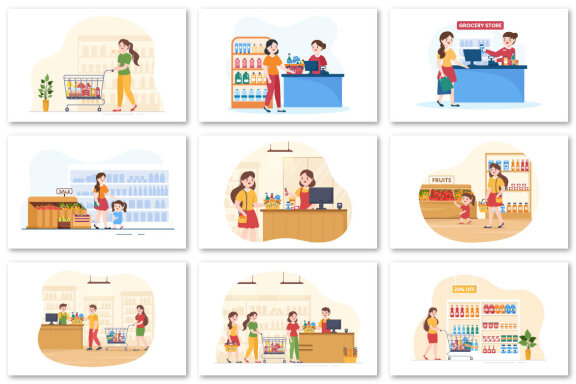 46 Grocery Store or Supermarket Illustration
