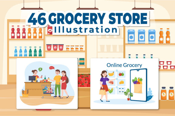 46 Grocery Store or Supermarket Illustration