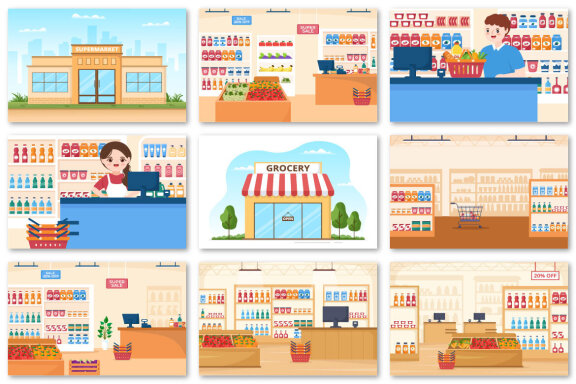 46 Grocery Store or Supermarket Illustration