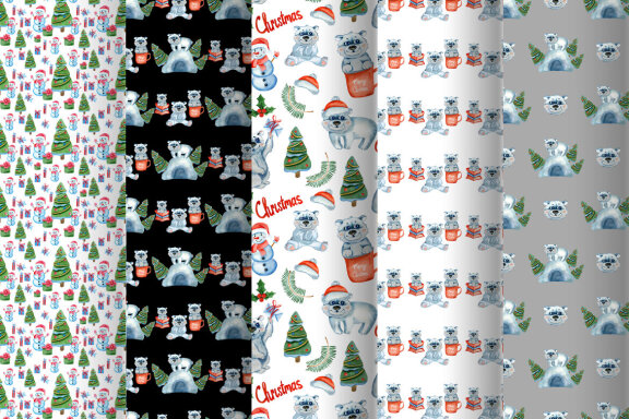 Christmas Polar Bear Seamless Pattern