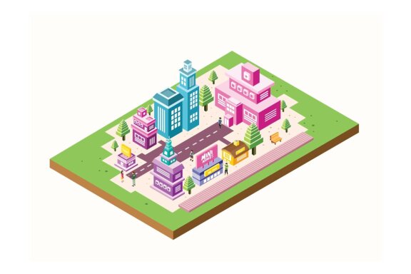 Isometric City Building Vector Illustration