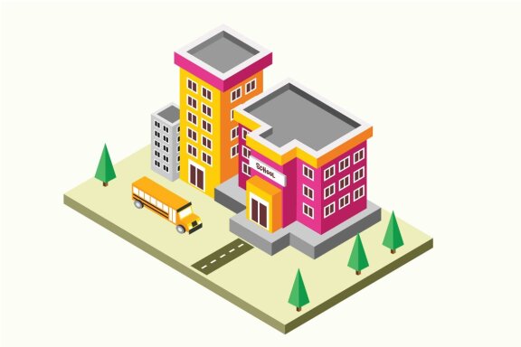 Isometric School Vector Illustration