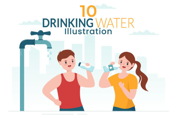 10 People Drinking Water Illustration