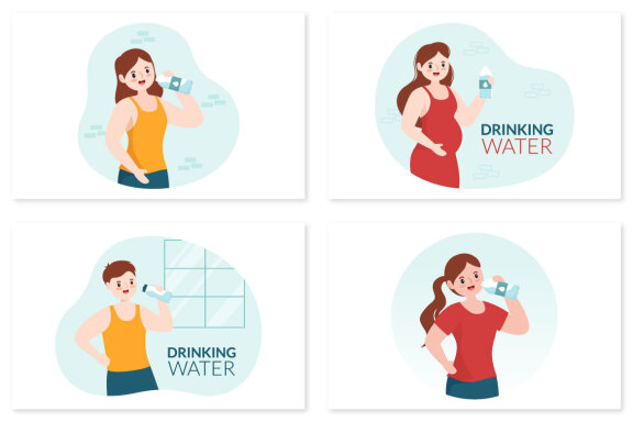 10 People Drinking Water Illustration