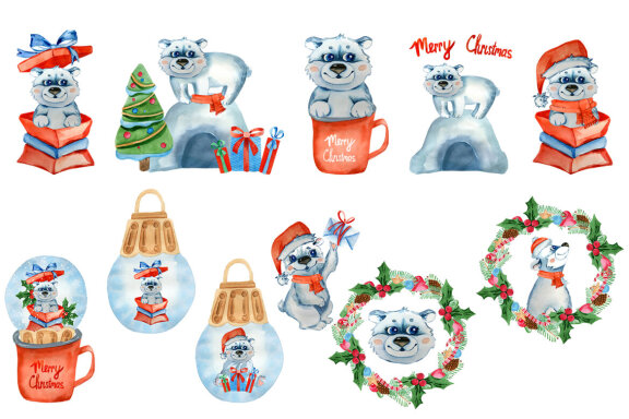 Christmas Polar Bear Clipart Bundle