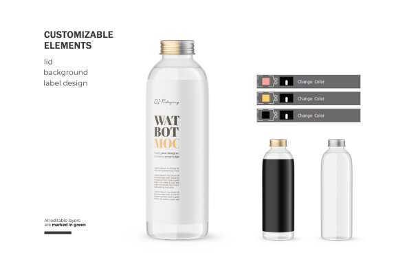 Glass Water Bottle With Editable Lid - PSD Mockup
