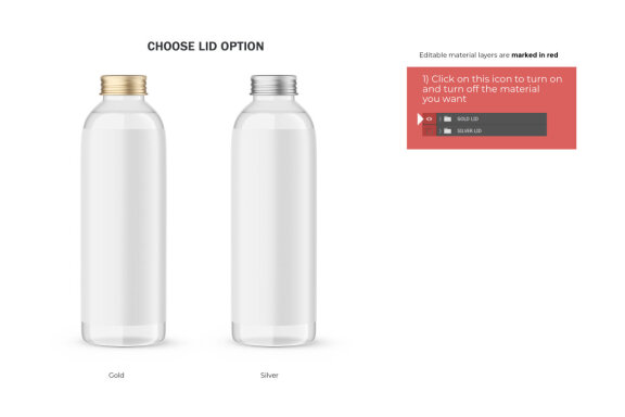 Glass Water Bottle With Editable Lid - PSD Mockup