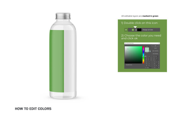 Glass Water Bottle With Editable Lid - PSD Mockup