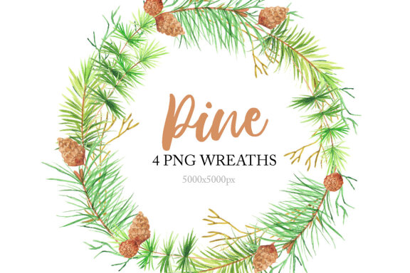 Watercolor Forest Pine Wreaths Clipart