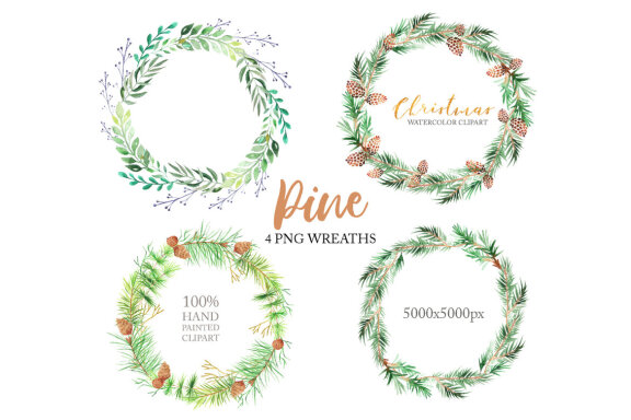 Watercolor Forest Pine Wreaths Clipart