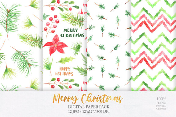 Watercolor Christmas Digital Papers Pack