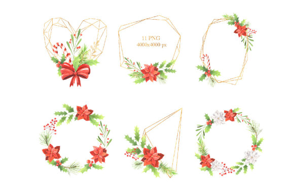 Watercolor Christmas Floral Wreaths Clipart
