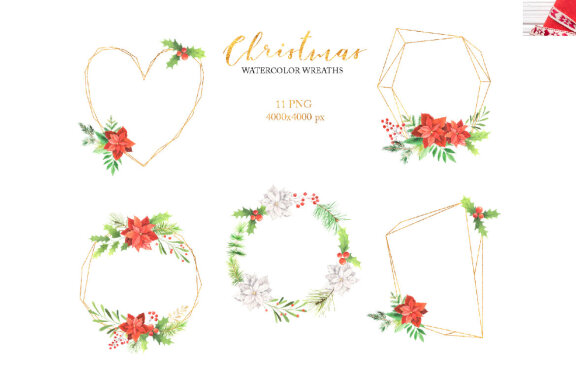 Watercolor Christmas Floral Wreaths Clipart