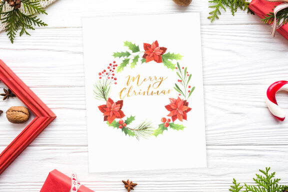 Watercolor Christmas Floral Wreaths Clipart