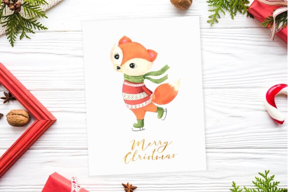 Watercolor Christmas Foxes Clipart
