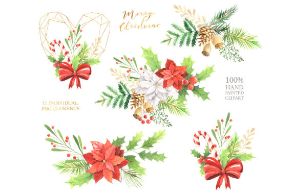 Watercolor Christmas Arrangements Clipart