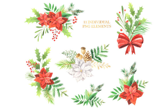Watercolor Christmas Arrangements Clipart