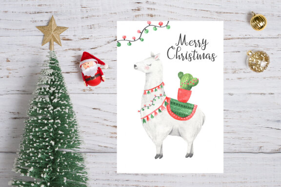 Watercolor Christmas Llamas FREE Clipart