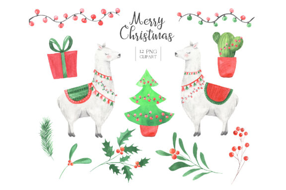 Watercolor Christmas Llamas FREE Clipart