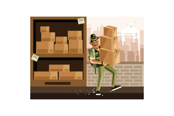 Man Carrying Boxes In Warehouse